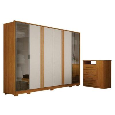 Guarda Roupa Casal Prime 6 Portas Off White Com Cômoda Diamante 4 Gavetas 1 Porta Cinamomo - Leifer