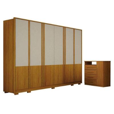 Guarda Roupa Casal Urban 6 Portas Off White Com Cômoda Diamante 4 Gavetas 1 Porta Cinamomo - Leifer