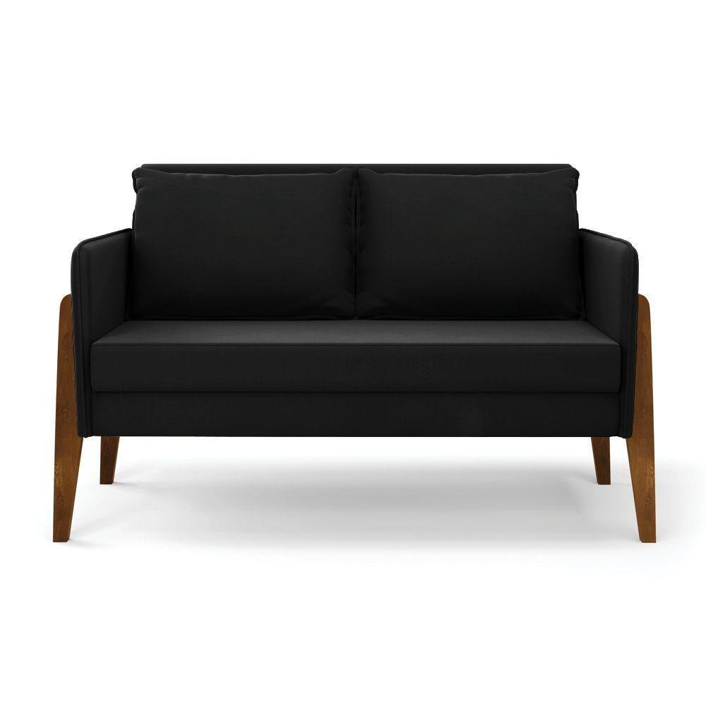 Kit 1 Sofá Namoradeira E 1 Poltrona Lana Suede Base De Madeira - D'rossi Cor Preto - 7