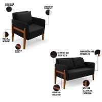 Kit 1 Sofá Namoradeira E 1 Poltrona Lana Suede Base De Madeira - D'rossi Cor Preto - 5