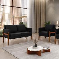 Kit 1 Sofá Namoradeira E 1 Poltrona Lana Suede Base De Madeira - D'rossi Cor Preto - 8