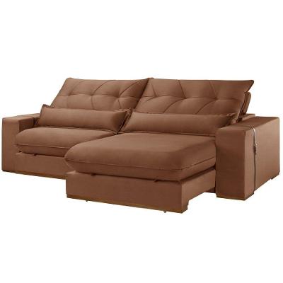 Sofá com Chaise B020 3 Lugares Retrátil e Reclinável 210CM Terracota Meu Sofá Online