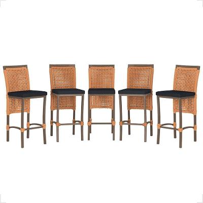 Kit 5 Banquetas Roma Alumínio Corda Náutica Encosto Fixo Marrom Trama Original