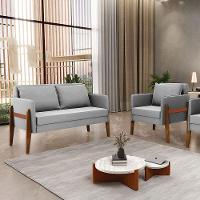 Kit 1 Sofá Namoradeira E 1 Poltrona Lana Suede Base De Madeira - D'rossi Cor Cinza - 8