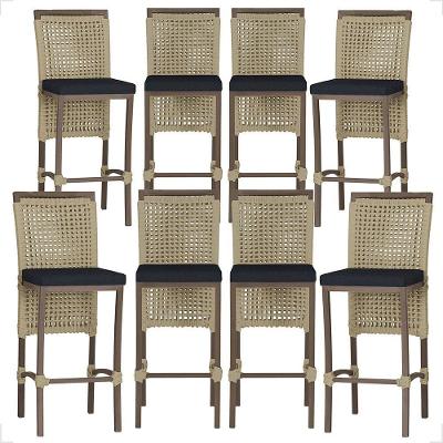 Kit 8 Banquetas Roma Tecido Alumínio com Encosto Fixo Marrom Trama Original