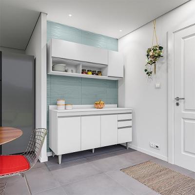 Conjunto Balcão de Cozinha com Aéreo Dodoma G96 6 Portas 2 Gavetas Branco Gran Belo
