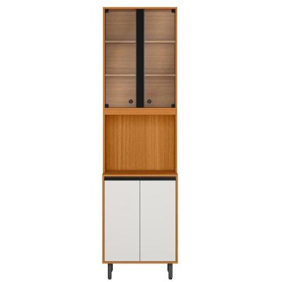 Paneleiro Cristaleira 12635 4 Portas 6 Prateleiras MDP e MDF 60CM Freijo Off Acetinado