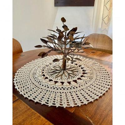 Toalha de Mesa Redonda Crochê Algodão 60cm Creme Primavera Edições