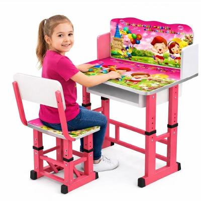 Conjunto Mesa e Cadeira Infantil Ajustável 3 Níveis com Prateleira Rosa Yeet