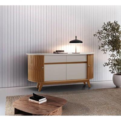 Buffet Ripado Elegance 4 Portas 2 Gavetas Vidro Temperado Amadeirado Domus Parati