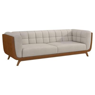 Sofá Coin 3 Lugares 240CM Caramelo Courino e Linho Sallar Home