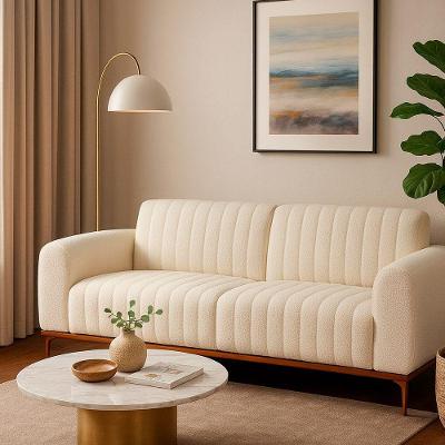 Sofá Cocie 2 Lugares 180CM Off White Bouclé Estrutura Madeira Sallar Home