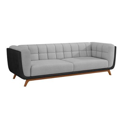 Sofá Coin 2 Lugares 200CM Preto e Cinza Claro Courino Sallar Home