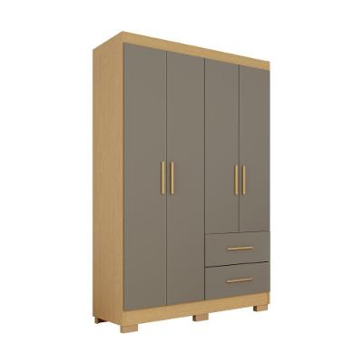 Guarda Roupa Casal Catar Premium 4 Portas de Bater 2 Gavetas MDP Carvalho-Grafite 180CM