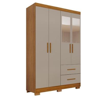 Guarda Roupa Casal Catar Premium 4 Portas de Bater 2 Gavetas MDP Cinamomo-Off 180CM