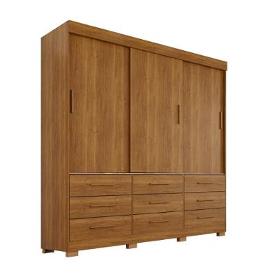 Guarda Roupa Casal Montreal Supremo 3 Portas de Bater 9 Gavetas MDF-MDP Cinamomo 180CM Montreal