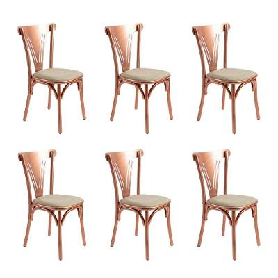 Kit 6 Cadeiras Paris Luxo Estrutura Aco Estofado Bege e Cobre Iron Wood