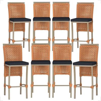 Kit 8 Banquetas Roma Alumínio Assento em Tecido Fixo com Encosto Fendi Trama Original