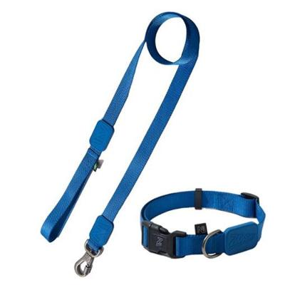 Coleira e Guia para Caes Modelo m para Porte Medio Azul Marinho Ajustavel com Fecho