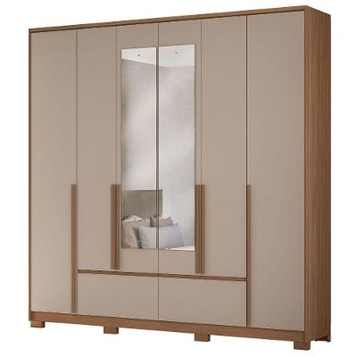 Guarda Roupa Casal Denver 6 Portas 4 Gavetas MDP com Espelho Carvalho Fendi Moval Móveis