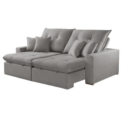 Sofá com Chaise A230 4 Lugares Retrátil 290CM Cinza Linho Meu Sofá Online