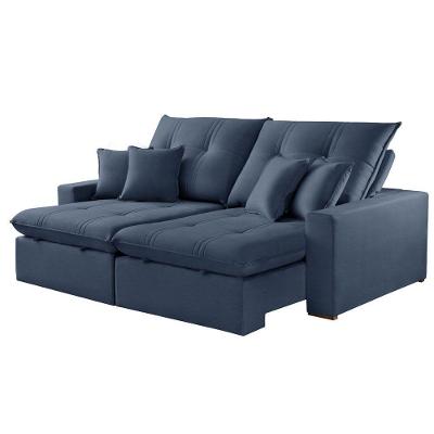 Sofá com Chaise A259 3 Lugares Retrátil 250CM Azul Linho Meu Sofá Online