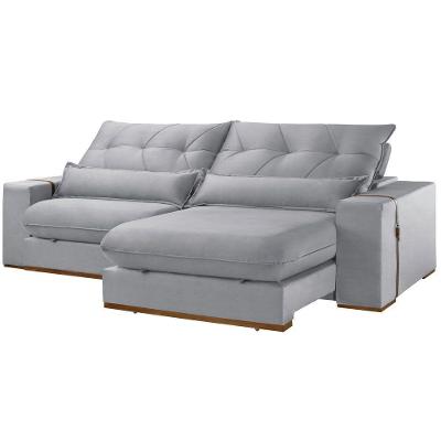 Sofá com Chaise B026 3 Lugares Retrátil e Reclinável 210CM Prata Meu Sofá Online