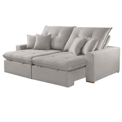 Sofá com Chaise A304 4 Lugares Retrátil e Reclinável 290CM Cinza Linho Meu Sofá Online