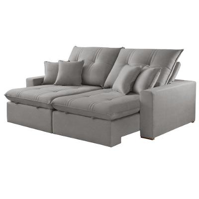 Sofá com Chaise A230 3 Lugares Retrátil 250CM Cinza Linho Meu Sofá Online