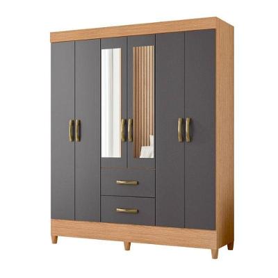 Guarda Roupa Casal Mobi 6 Portas com Espelho Freijo Titanium Albatroz Móveis