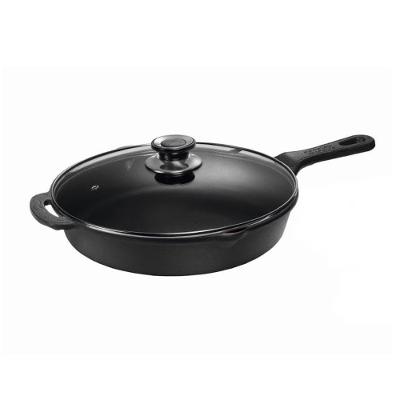 Frigideira do Chef Cabo de Ferro Fundido 3L com Tampa de Vidro Temperado Panela Mineira