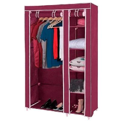 Guarda Roupa Portatil Solteiro e Closet 5 Niveis 2 Portas de Correr Vermelho Yeet