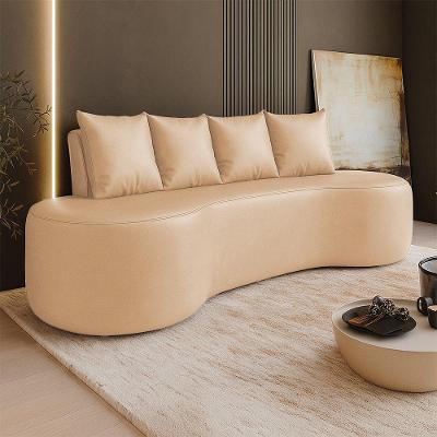 Sofá Benin 3 Lugares com Chaise 210CM Bege Couro Sintético Orgânico D'Rossi