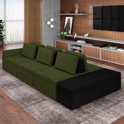 Sofá Modular Olimpo 3 Lugares 395CM Verde Linho Gran Belo
