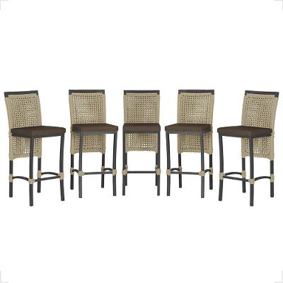 Kit 5 Banquetas Roma Alumínio Tecido Corda Náutica Encosto Fixo Preta Trama Original