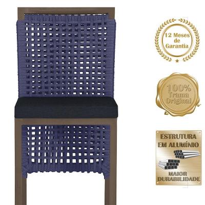 Kit 3 Banquetas Roma Tecido Alumínio com Encosto Azul e Marrom Trama Original