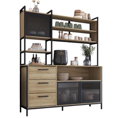 Armário de Cozinha P1066 3 Portas 3 Gavetas 150cm Oak Preto Placa & Ponto