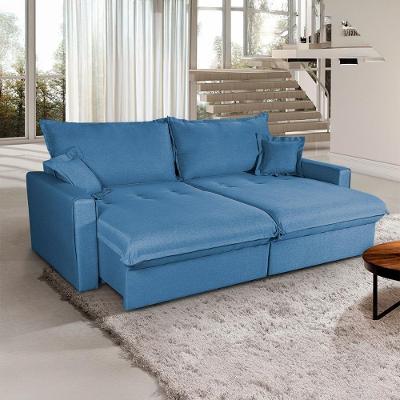 Sofá Cama Lume sem Caixa 4 Lugares Retrátil 210CM Azul Linho King