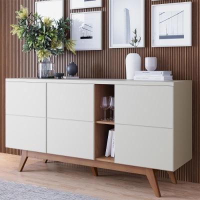 Buffet Noronha Contemporâneo 3 Portas sem Gavetas MDF-MDP 160CM Off White Freijó Colibri Móveis