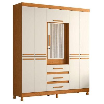 Guarda Roupa Casal New Fusion 10 Portas 3 Gavetas MDF Cinamomo Off White Albatroz Móveis