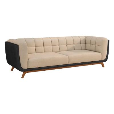 Sofá Coin 2 Lugares 200CM Preto Courino e Bouclê Suave Sallar Home