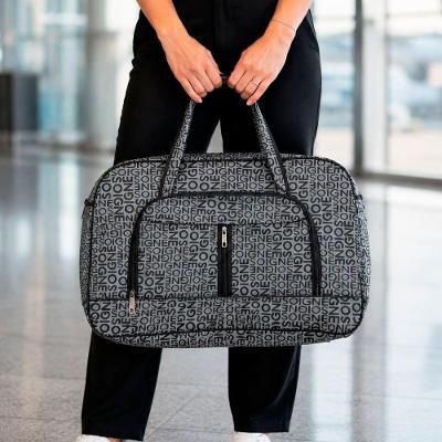 Bolsa Sacola Mala de Viagem 62cm Poliéster Couro Sintético Impermeável com Alça Cinza
