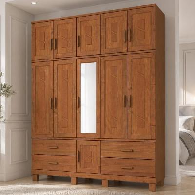 Guarda Roupa Casal Lorie F06 11 Portas de Bater 4 Gavetas Madeira Maciça Castanho Lyam Decor