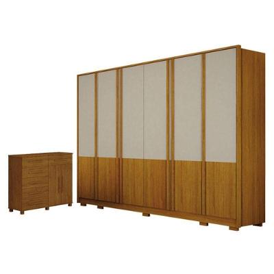 Guarda Roupa Casal Urban 6 Portas Off White Com Cômoda São Paulo 6 Gavetas 2 Portas Cinamomo -Leifer