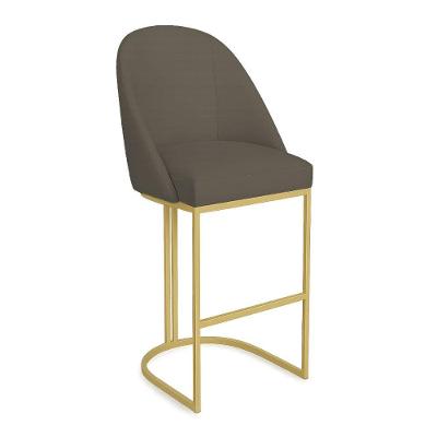Banqueta Alta Bela Assento em Suede Base Metálica com Encosto Fixo Marrom Rato e Dourado Pallazio