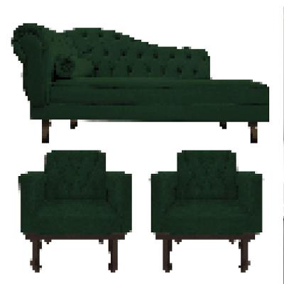 Kit Diva Recamier Diana 185Cm Lado Direito E 02 Poltronas Classic Suede Verde