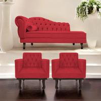 Kit Diva Recamier Diana 185Cm Lado Direito E 02 Poltronas Classic Suede Vermelho - 7