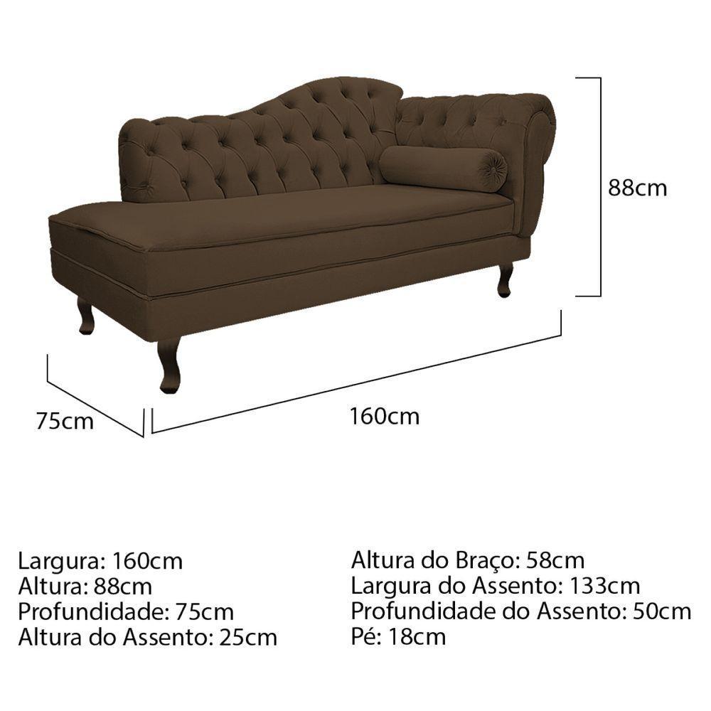 Kit Diva Recamier Diana 160Cm Lado Esquerdo E 02 Poltronas Classic Suede Marrom - 6