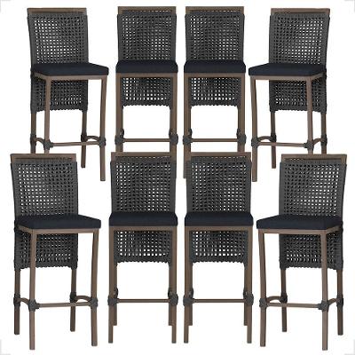 Kit 8 Banquetas Roma Alumínio Tecido Encosto Fixo Marrom Trama Original