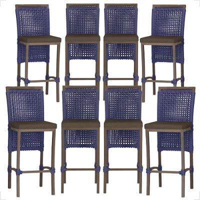 Kit 8 Banquetas Roma Alumínio Assento em Tecido Encosto Fixo Marrom Trama Original